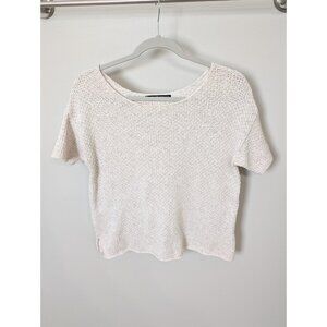 Peruvian Connection Sweater Womens Small Beige Open Knit Pima Cotton Pullover